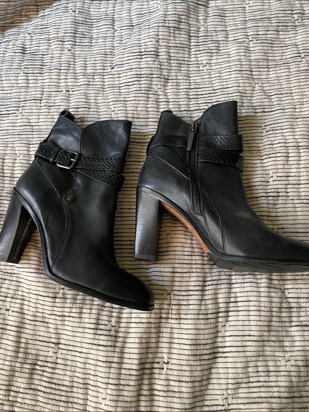 Donald J. Pliner Black Leather Ankle Boots with Strap and Buckle